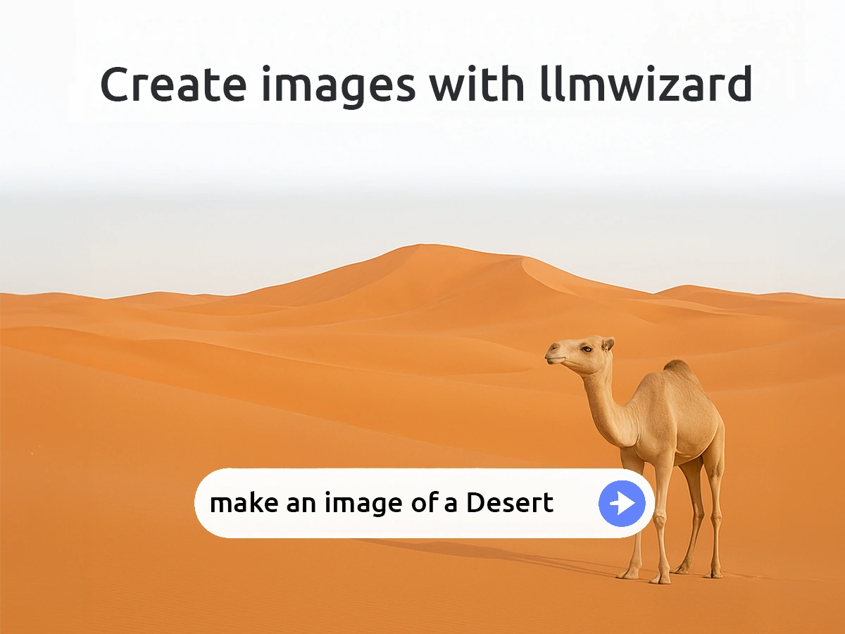 Prompt-to-image demo: camel generated in a desert scene